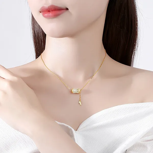 Dây Chuyền Nữ Lili Jewelry Bạc Đính Ngọc Bích Hetian Cây Trúc Araya LILI_098969 Màu Vàng Gold - Trang sức - Vua Hàng Hiệu