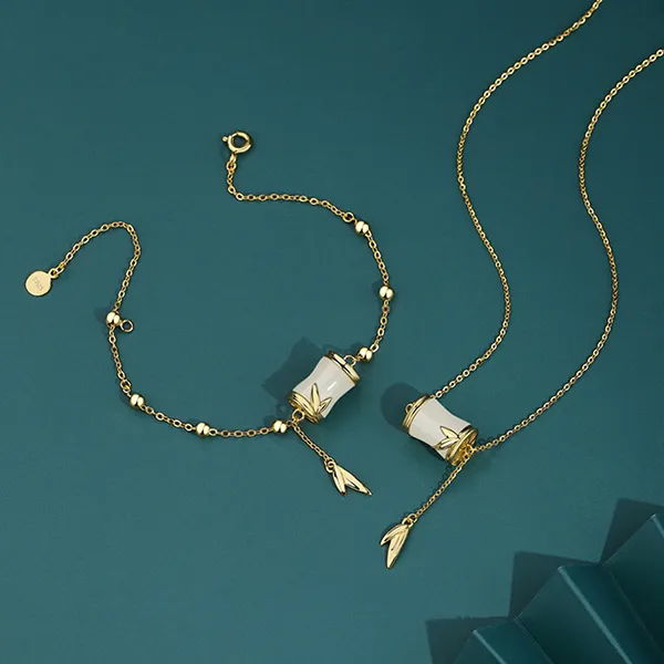 Dây Chuyền Nữ Lili Jewelry Bạc Đính Ngọc Bích Hetian Cây Trúc Araya LILI_098969 Màu Vàng Gold - Trang sức - Vua Hàng Hiệu