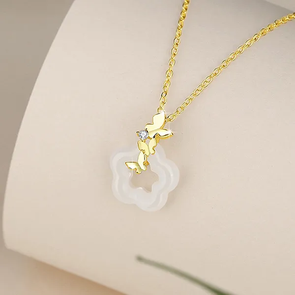 Dây Chuyền Nữ Lili Jewelry Bạc Đính Ngọc Bích Hetian Hoa Hồ Điệp Jovie LILI_105575 Màu Vàng Trắng