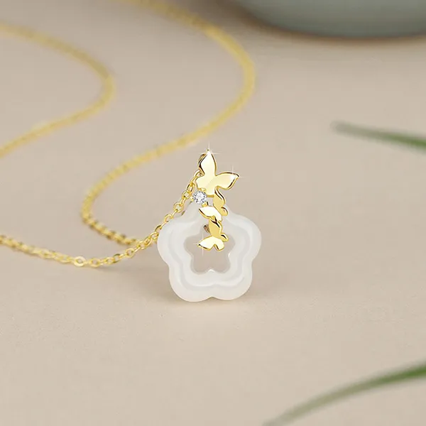 Dây Chuyền Nữ Lili Jewelry Bạc Đính Ngọc Bích Hetian Hoa Hồ Điệp Jovie LILI_105575 Màu Vàng Trắng
