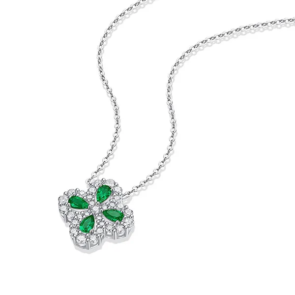 Dây Chuyền Nữ Lili Jewelry Bạc Đính Ngọc Lục Bảo Cỏ 4 Lá Tinsley LILI_099089 Màu Xanh Bạc