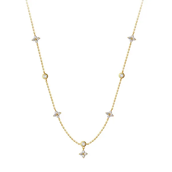 Dây Chuyền Nữ Lili Jewelry Bạc Nữ Đính Đá CZ Cỏ 4 Lá Veronica LILI_172818 Màu Vàng Gold - Trang sức - Vua Hàng Hiệu