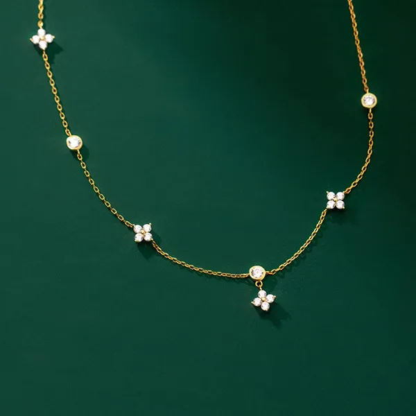 Dây Chuyền Nữ Lili Jewelry Bạc Nữ Đính Đá CZ Cỏ 4 Lá Veronica LILI_172818 Màu Vàng Gold - Trang sức - Vua Hàng Hiệu