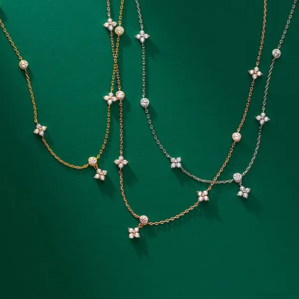 Dây Chuyền Nữ Lili Jewelry Bạc Nữ Đính Đá CZ Cỏ 4 Lá Veronica LILI_172818 Màu Vàng Hồng