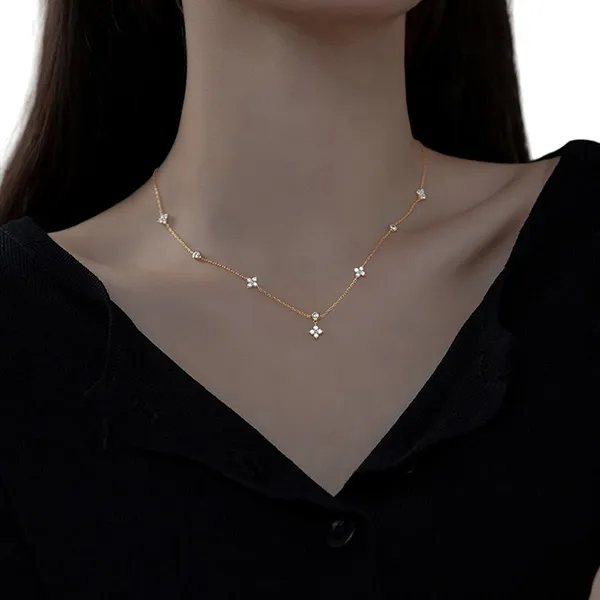 Dây Chuyền Nữ Lili Jewelry Bạc Nữ Đính Đá CZ Cỏ 4 Lá Veronica LILI_172818 Màu Vàng Hồng