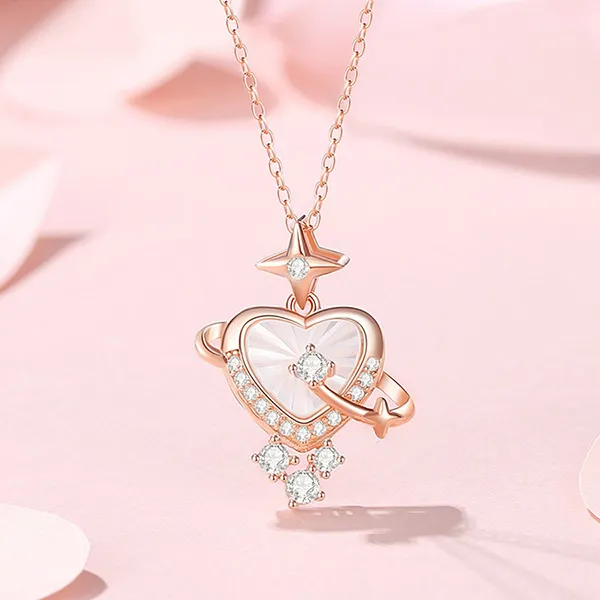 Dây Chuyền Nữ Lili Jewelry Đính Đá CZ Trái Tim Ánh Sao Savanna LILI_105626 Màu Vàng Hồng