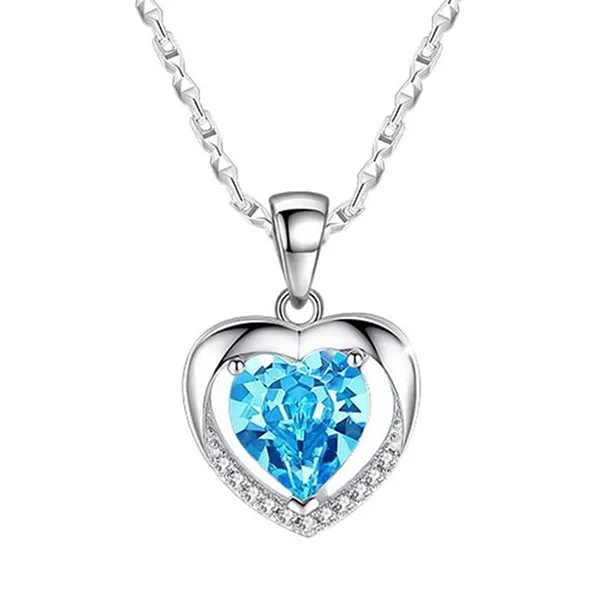 Dây Chuyền Nữ Lili Jewelry Bạc Nữ Trái Tim Đẹp Đính Đá CZ LILI_637225 Màu Xanh