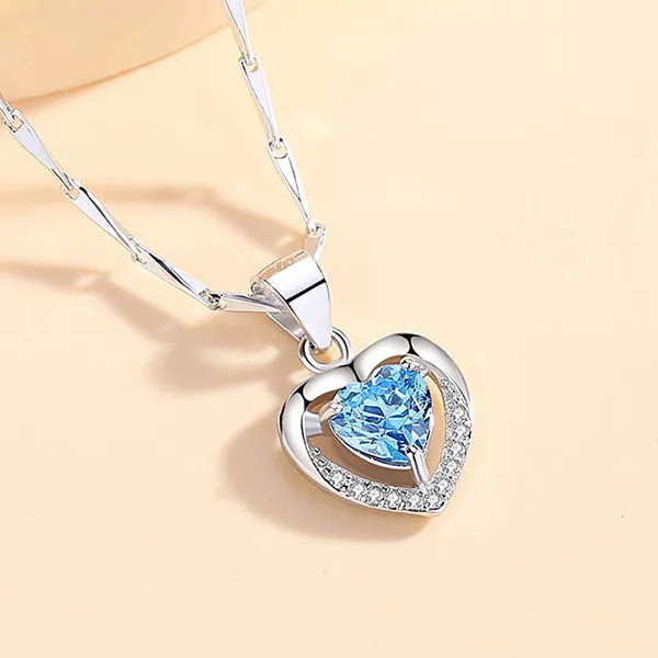 Dây Chuyền Nữ Lili Jewelry Bạc Nữ Trái Tim Đẹp Đính Đá CZ LILI_637225 Màu Xanh