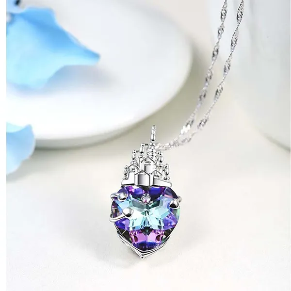 Dây Chuyền Nữ Lili Jewelry Bạc Trái Tim Pha Lê Lâu Đài Tình Yêu LILI_937128 Màu Bạc Tím