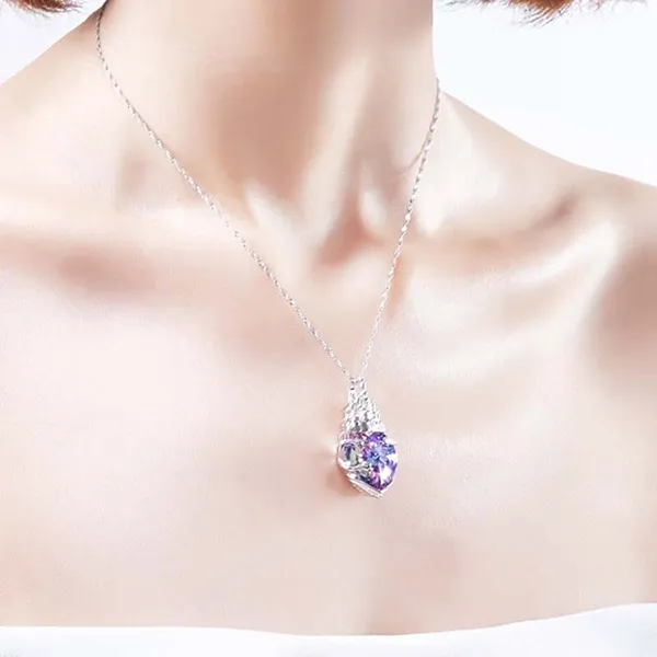Dây Chuyền Nữ Lili Jewelry Bạc Trái Tim Pha Lê Lâu Đài Tình Yêu LILI_937128 Màu Bạc Tím
