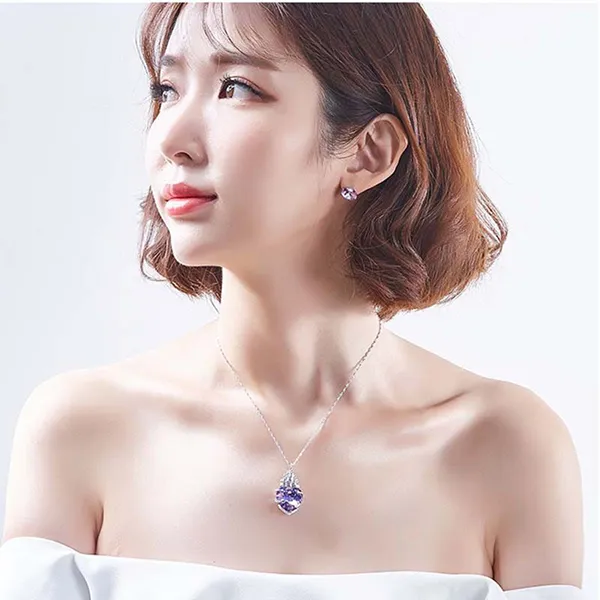Dây Chuyền Nữ Lili Jewelry Bạc Trái Tim Pha Lê Lâu Đài Tình Yêu LILI_937128 Màu Bạc Tím
