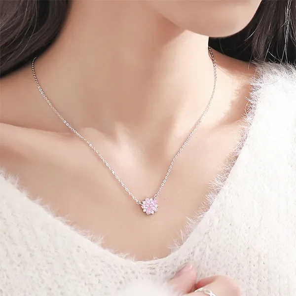 Dây Chuyền Nữ Lili Jewelry Bông Hoa Đào Milana LILI_097825 Màu Bạc Phối Hồng - Trang sức - Vua Hàng Hiệu