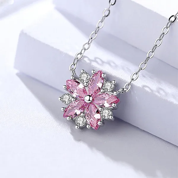 Dây Chuyền Nữ Lili Jewelry Bông Hoa Đào Milana LILI_097825 Màu Bạc Phối Hồng - Trang sức - Vua Hàng Hiệu