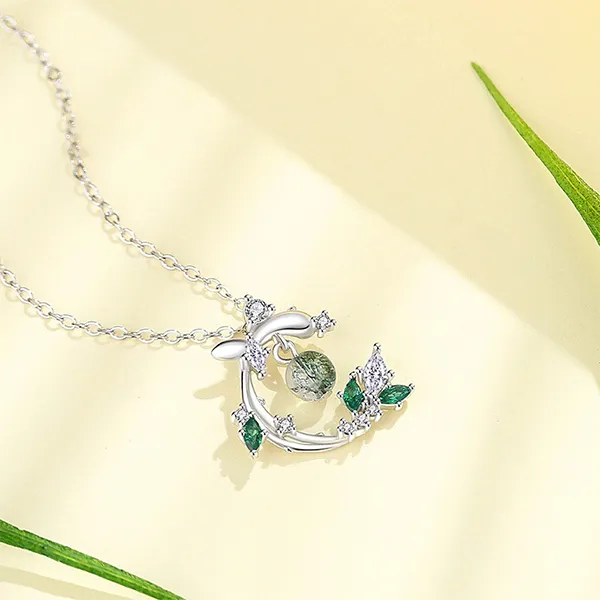 Dây Chuyền Nữ Lili Jewelry Cành Và Lá Kiana LILI_097706 Màu Bạc Xanh