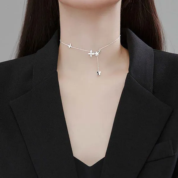 Dây Chuyền Nữ Lili Jewelry Choker Đính Đá CZ Con Bướm Xinh LILI_497535 Màu Bạch Kim - Trang sức - Vua Hàng Hiệu