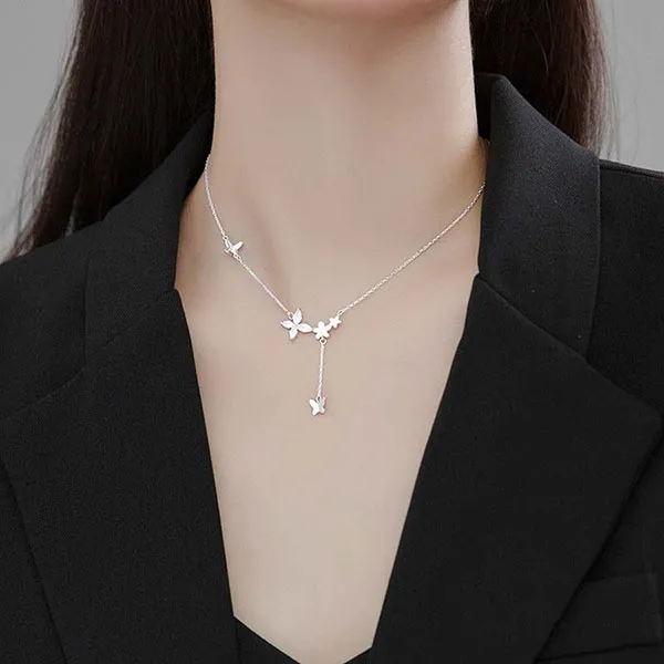 Dây Chuyền Nữ Lili Jewelry Choker Đính Đá CZ Con Bướm Xinh LILI_497535 Màu Bạch Kim - Trang sức - Vua Hàng Hiệu