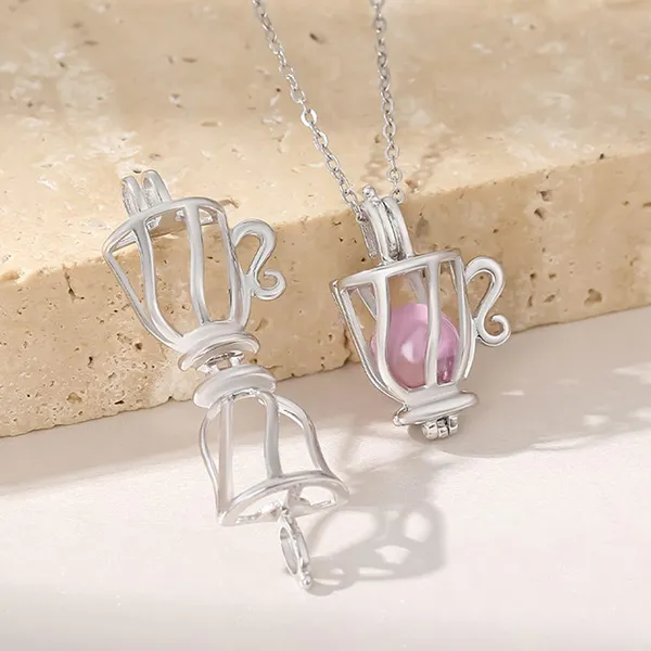 Dây Chuyền Nữ Lili Jewelry Dạng Lồng Đóng Mở Hình Đồ Vật Chứa Đá CZ LILI_564472 Màu Bạc (Cốc)