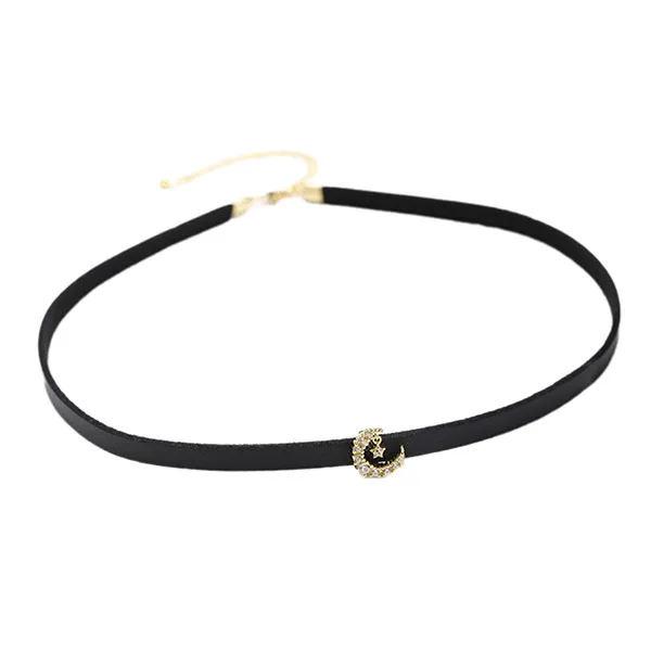 Dây Chuyền Nữ Lili Jewelry Dây Da Đính Đá CZ Mặt Trăng Sao Milcah LILI_054091 Màu Vàng - Trang sức - Vua Hàng Hiệu