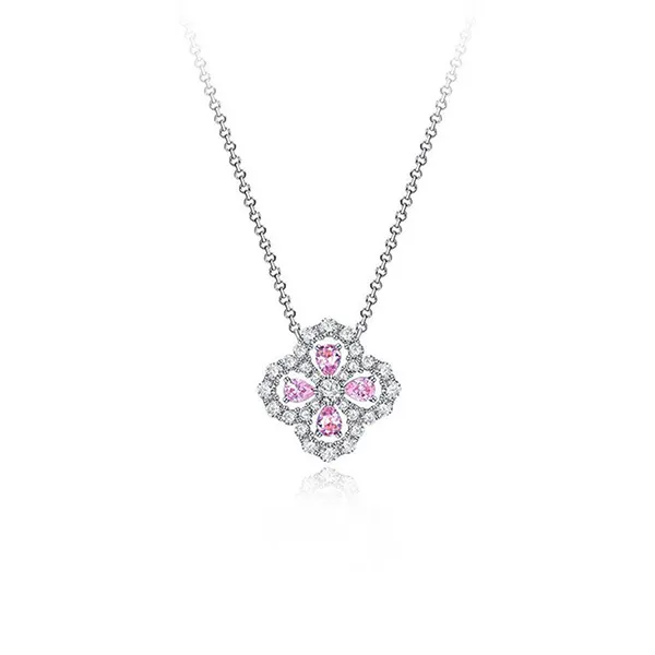 Dây Chuyền Nữ Lili Jewelry Đính Đá Carbon Tổng Hợp Cỏ 4 Lá LILI_347932 Màu Hồng Phối Bạc