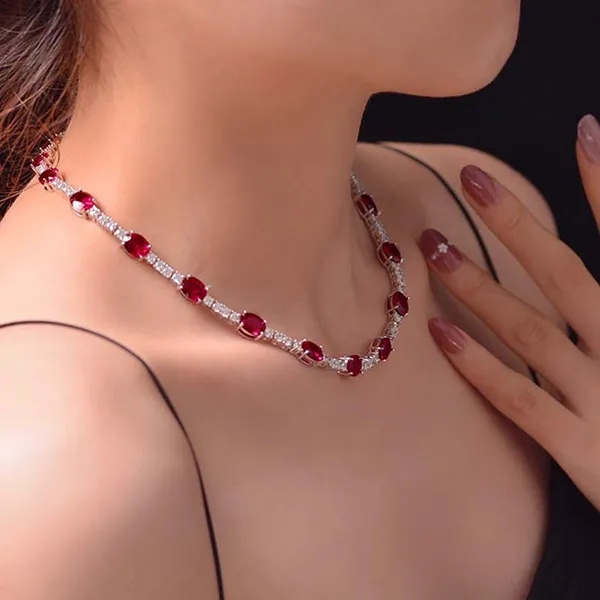 Dây Chuyền Nữ Lili Jewelry Đính Đá Carbon Tổng Hợp Dạng Chuỗi Christabel LILI_246871 Màu Đỏ Bạc