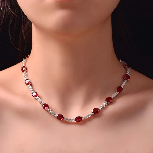 Dây Chuyền Nữ Lili Jewelry Đính Đá Carbon Tổng Hợp Dạng Chuỗi Christabel LILI_246871 Màu Đỏ Bạc