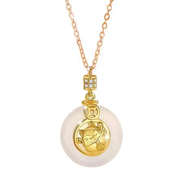 Dây Chuyền Nữ Lili Jewelry Đính Đá Chalcedony Mèo Thần Tài Megan LILI_105561 Màu Vàng Gold