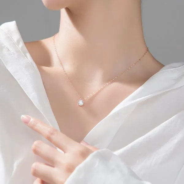 Dây Chuyền Nữ Lili Jewelry Đính Đá CZ 1 Hột Reese LILI_131162 Màu Vàng Hồng