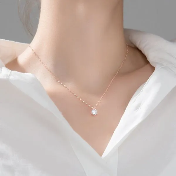 Dây Chuyền Nữ Lili Jewelry Đính Đá CZ 1 Hột Reese LILI_131162 Màu Vàng Hồng