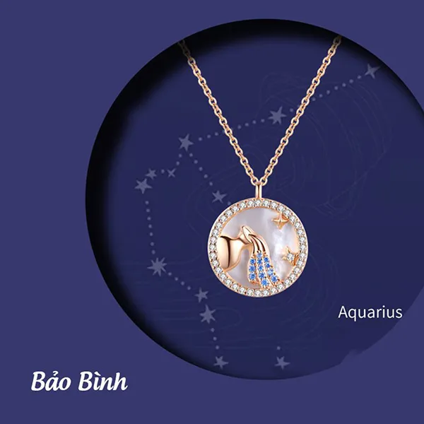 Dây Chuyền Nữ Lili Jewelry Đính Đá CZ 12 Cung Hoàng Đạo LILI_166265 Cung Bảo Bình Màu Vàng Hồng