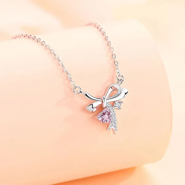 Dây Chuyền Nữ Lili Jewelry Đính Đá CZ Chiếc Nơ Xinh Xắn Elowyn LILI_098837 Màu Bạc - Trang sức - Vua Hàng Hiệu