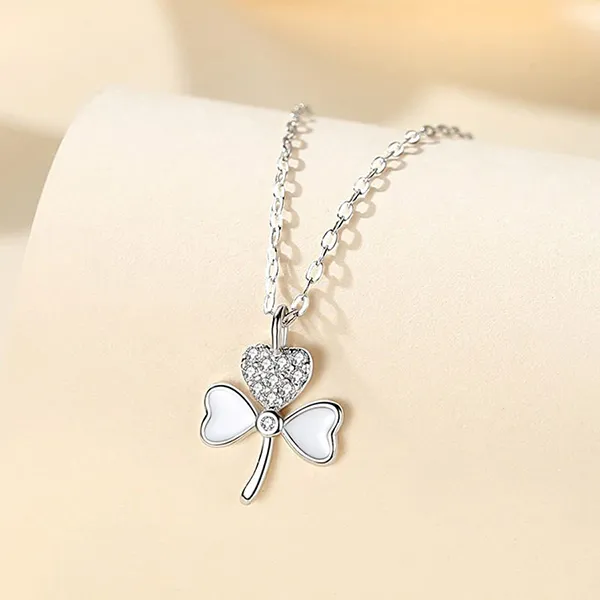Dây Chuyền Nữ Lili Jewelry Đính Đá CZ Cỏ 3 Lá LILI_177277 Màu Bạc
