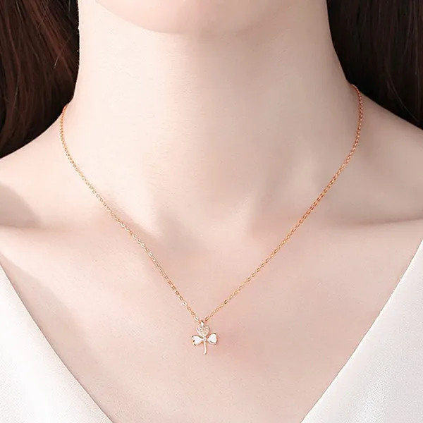 Dây Chuyền Nữ Lili Jewelry Đính Đá CZ Cỏ 3 Lá LILI_177277 Màu Vàng Hồng - Trang sức - Vua Hàng Hiệu