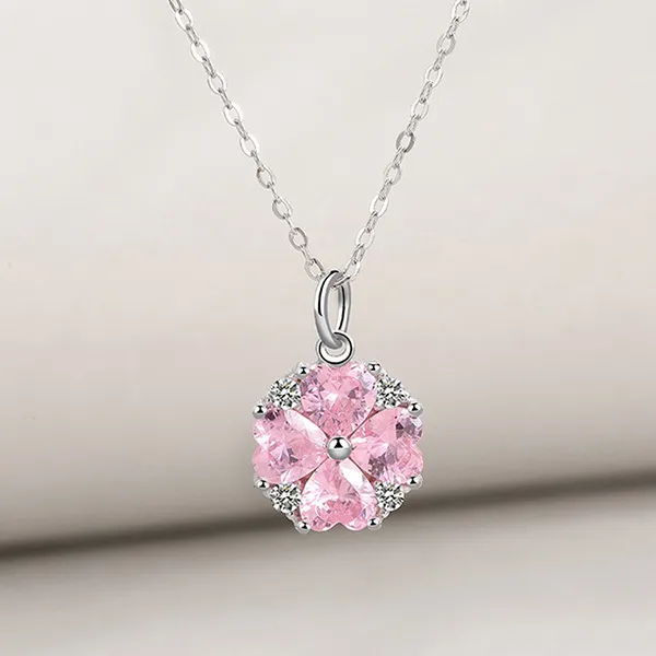Dây Chuyền Nữ Lili Jewelry Đính Đá CZ Cỏ 4 Lá Ashlynn LILI_097876 Màu Hồng Bạc