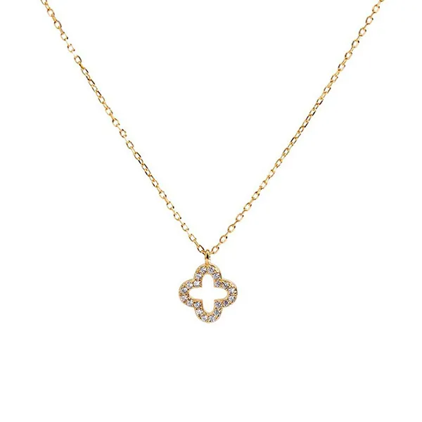 Dây Chuyền Nữ Lili Jewelry Đính Đá CZ Cỏ 4 Lá LILI_428761 Màu Vàng - Trang sức - Vua Hàng Hiệu