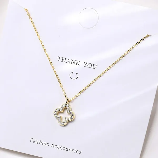 Dây Chuyền Nữ Lili Jewelry Đính Đá CZ Cỏ 4 Lá LILI_428761 Màu Vàng - Trang sức - Vua Hàng Hiệu