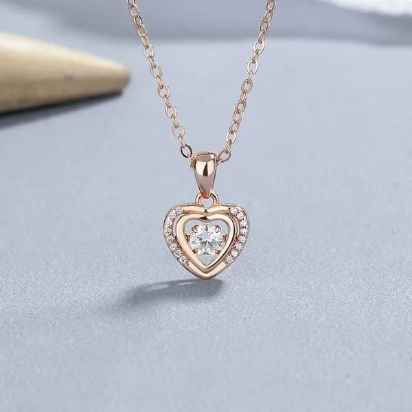 Dây Chuyền Nữ Lili Jewelry Đính Đá CZ Đá Nhảy Hình Trái Tim River LILI_131366 Màu Vàng Hồng