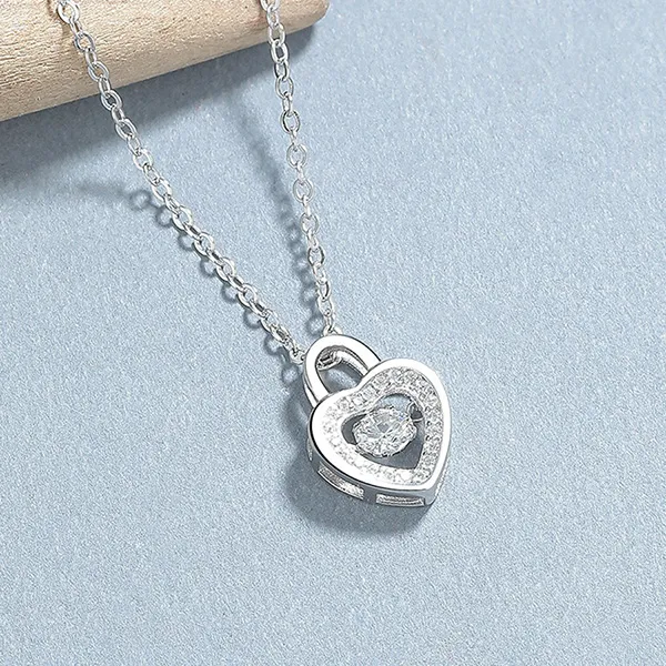 Dây Chuyền Nữ Lili Jewelry Đính Đá CZ Đá Nhảy Khóa Tình Yêu Molly LILI_131525 Màu Bạc