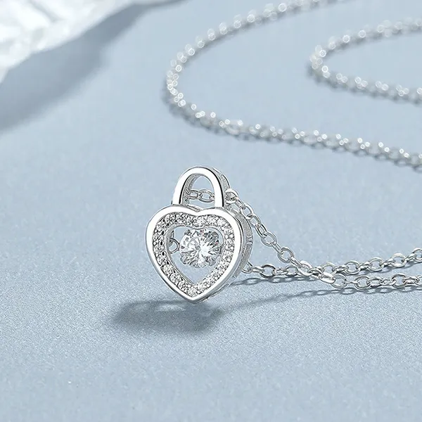 Dây Chuyền Nữ Lili Jewelry Đính Đá CZ Đá Nhảy Khóa Tình Yêu Molly LILI_131525 Màu Bạc