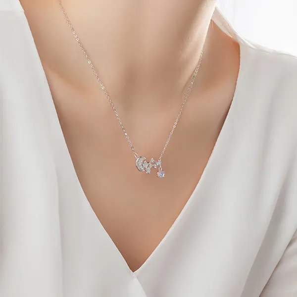 Dây Chuyền Nữ Lili Jewelry Đính Đá CZ Dạ Quang Hình Trăng Và Sao Lydia LILI_125750 Màu Bạc - Trang sức - Vua Hàng Hiệu