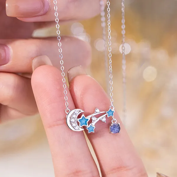 Dây Chuyền Nữ Lili Jewelry Đính Đá CZ Dạ Quang Hình Trăng Và Sao Lydia LILI_125750 Màu Bạc - Trang sức - Vua Hàng Hiệu