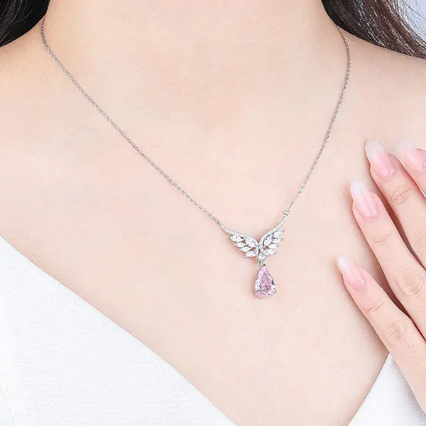 Dây Chuyền Nữ Lili Jewelry Đính Đá CZ Đôi Cánh Thiên Thần Archangel LILI_329434 Màu Hồng Bạc
