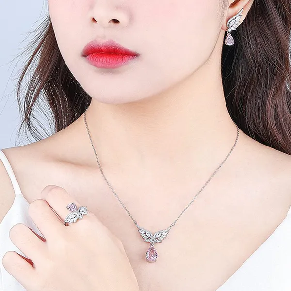 Dây Chuyền Nữ Lili Jewelry Đính Đá CZ Đôi Cánh Thiên Thần Archangel LILI_329434 Màu Hồng Bạc