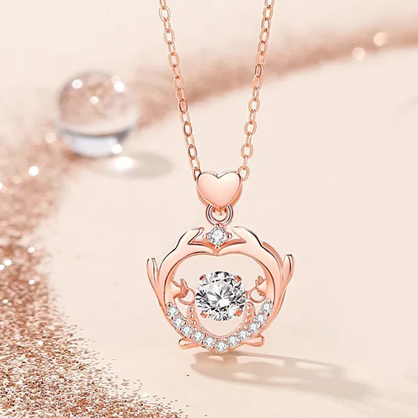 Dây Chuyền Nữ Lili Jewelry Đính Đá CZ Gạc Nai Tình Yêu Clover LILI_097713 Màu Vàng Hồng - Trang sức - Vua Hàng Hiệu