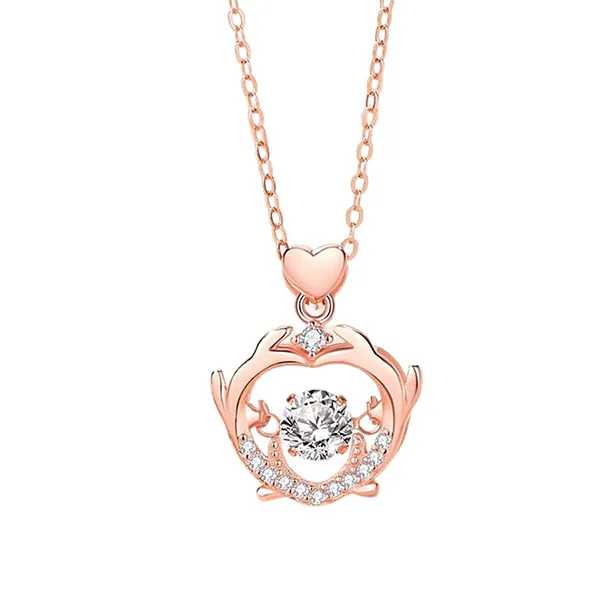 Dây Chuyền Nữ Lili Jewelry Đính Đá CZ Gạc Nai Tình Yêu Clover LILI_097713 Màu Vàng Hồng - Trang sức - Vua Hàng Hiệu
