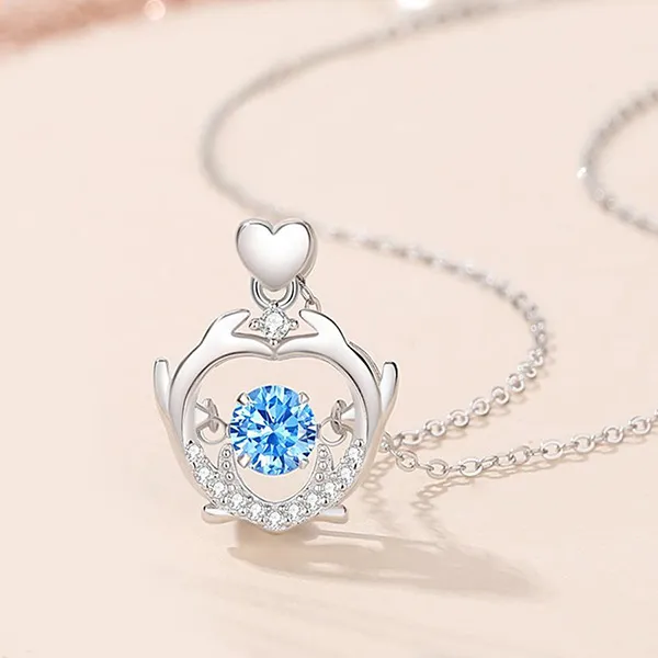 Dây Chuyền Nữ Lili Jewelry Đính Đá CZ Gạc Nai Tình Yêu Clover LILI_097713 Màu Xanh Bạc - Trang sức - Vua Hàng Hiệu