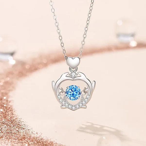 Dây Chuyền Nữ Lili Jewelry Đính Đá CZ Gạc Nai Tình Yêu Clover LILI_097713 Màu Xanh Bạc - Trang sức - Vua Hàng Hiệu