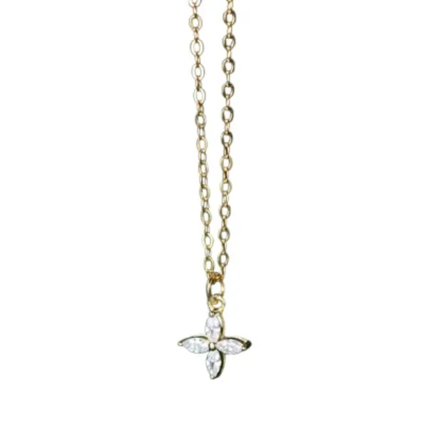 Dây Chuyền Nữ Lili Jewelry Đính Đá CZ Hình 4 Cánh Hoa Andrea LILI_131109 Màu Vàng Gold