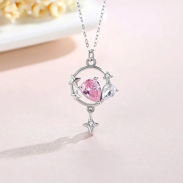 Dây Chuyền Nữ Lili Jewelry Đính Đá CZ Hình Ánh Sao Sariyah LILI_097524 Màu Hồng Bạc