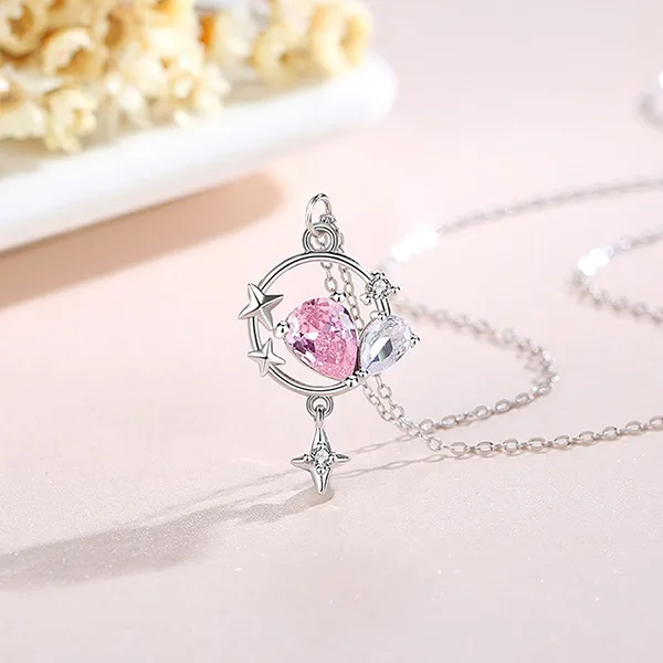 Dây Chuyền Nữ Lili Jewelry Đính Đá CZ Hình Ánh Sao Sariyah LILI_097524 Màu Hồng Bạc