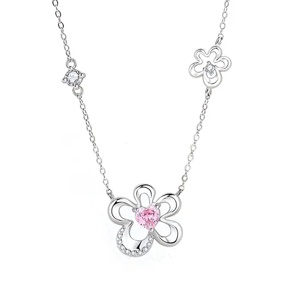 Dây Chuyền Nữ Lili Jewelry Đính Đá CZ Hình Bông Hoa Đào Selena LILI_126808 Màu Bạc/Hồng